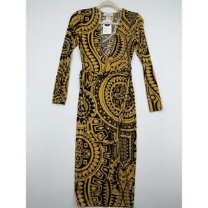 MAGIA USA Maxi Dress Size M Yellow, And Black, Tribal Print NWT